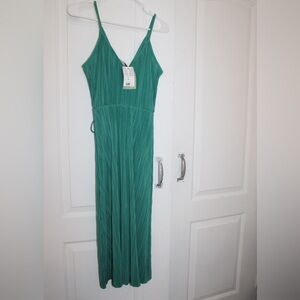 Sleeveless V-Neck Green Midi Dress H&M Size XS